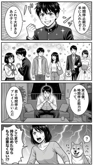 Four-Panel Manga Prompt for Nano Banana Pro: Time Stop Comedy