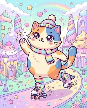 Pop Surreal Kawaii Cat on Roller Skates