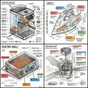 Technical Infographic of an Object with Isometric 3D View