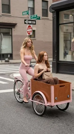 High Fashion Street Photography on a Pink Cargo Bike