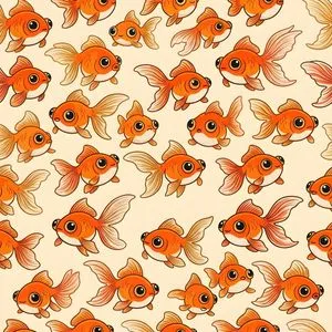 Seamless Pattern of Cartoonish Fancy Goldfish