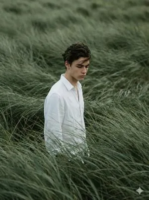 Cinematic Editorial Portrait in Wind-Swept Grass Fields
